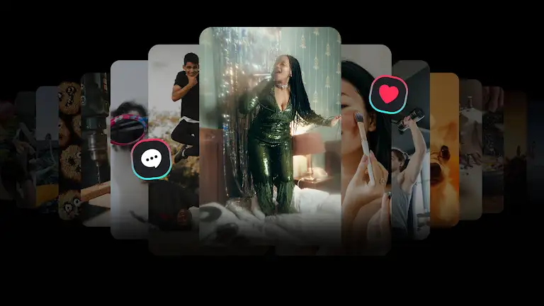 Static image carousel of TikTok content with abstracted comment and heart icons.