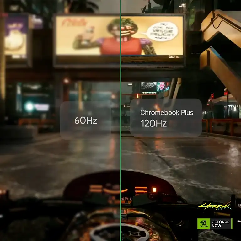 Animation showing the difference between 120Hz screen resolution on a Chromebook Plus, vs. 80Hz available on other laptops.