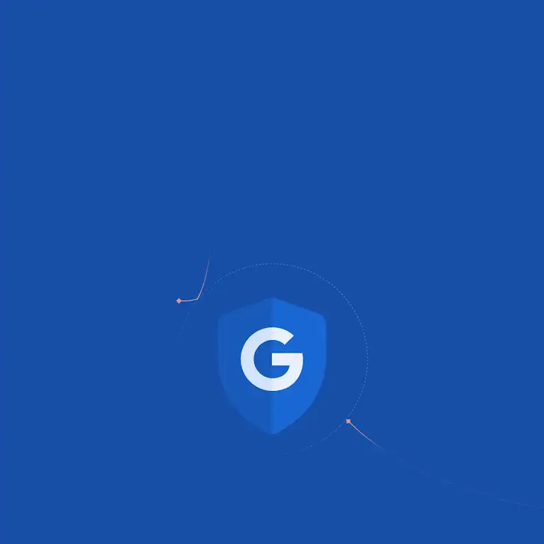 Animation showing the Google security shield creating a protective layer with dots representing security threats unable to penetrate this layer