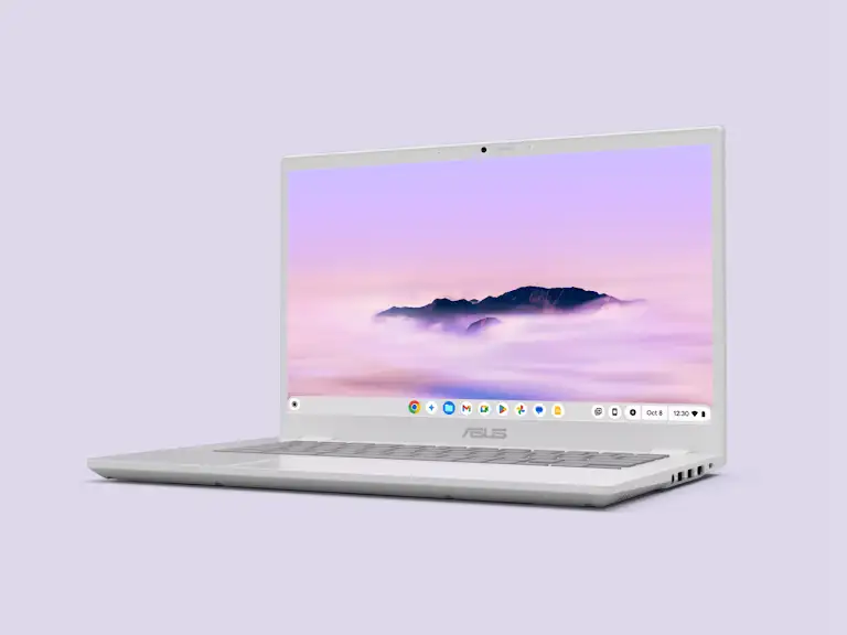 Animation showing a Chromebook laptop open to open format.